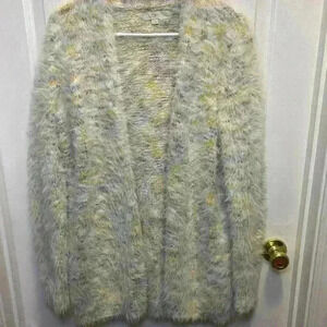 Loft Ann Taylor Cardigan Women M Marled Knit Open Front Eyelash Sweater